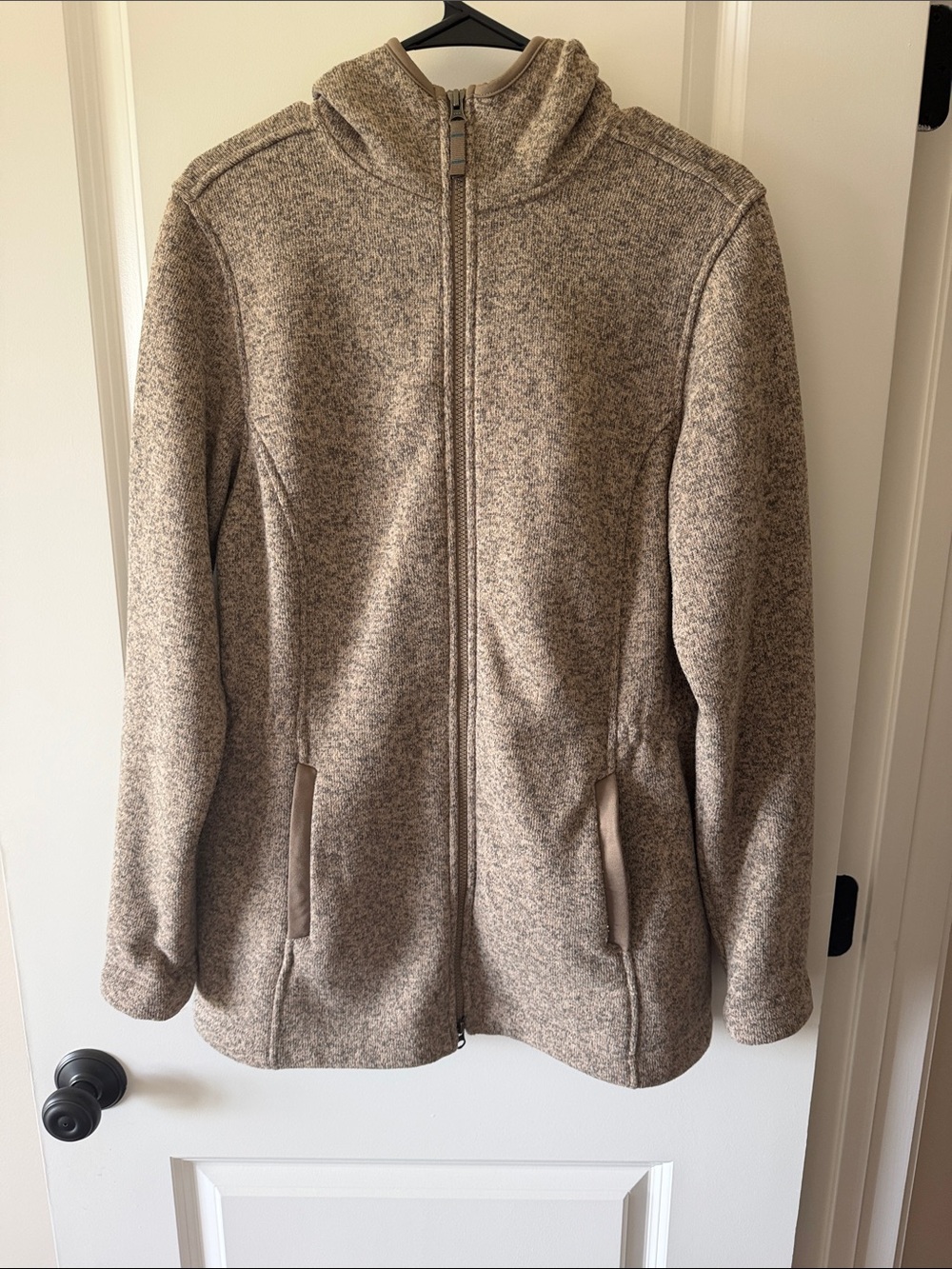 Lands' End Heathered Taupe Zip-Up Hooded Fleece Jacket-Medium Tall